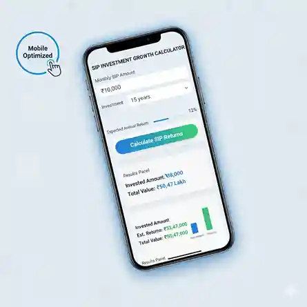 Mobile-responsive SIP calculator interface showing touch-friendly design with investment calculation results