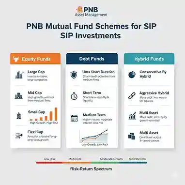 PNB Mutual Fund Schemes for Systematic Investment Plans Detailed step-by-step guide showing how to use PNB SIP calculator with input fields for amount, tenure, and expected returns